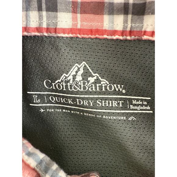 Croft & Barrow Size L Quick Dry Plaid Casual Button Shirt Red Gray Short Sleeve - Picture 6 of 9